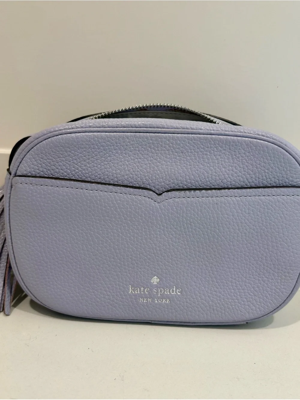 Kate Spade Kourtney Camera Crossbody Bag Frozen Lilac Pebbled Leather Tassel